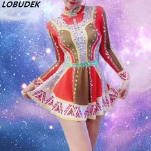 Блестящие стразы, Мини Короткое платье для женщин, танцевальный костюм для выступлений, для бара, клуба, рождественской вечеринки, певица, танцор, шоу, одежда для сцены