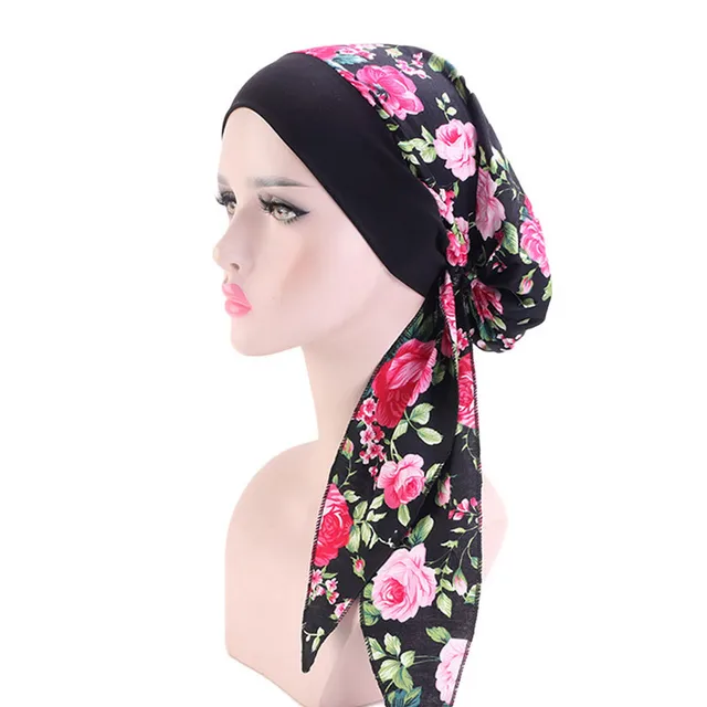 Muslim Women Print Cotton Turban Hat Headscarves Pre-Tied Cancer Chemo Headwear Bandanas Headwrap Caps Pink Rose