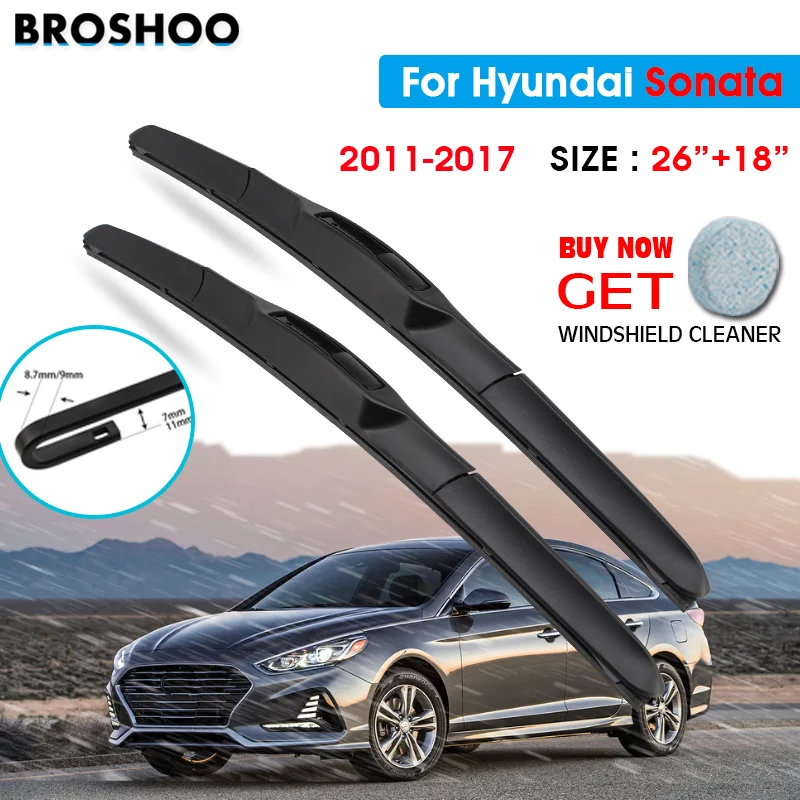 

Car Wiper Blade For Hyundai Sonata 26"+18" 2011-2017 Auto Windscreen Windshield Wipers Blades Window Wash Fit U Hook Arms