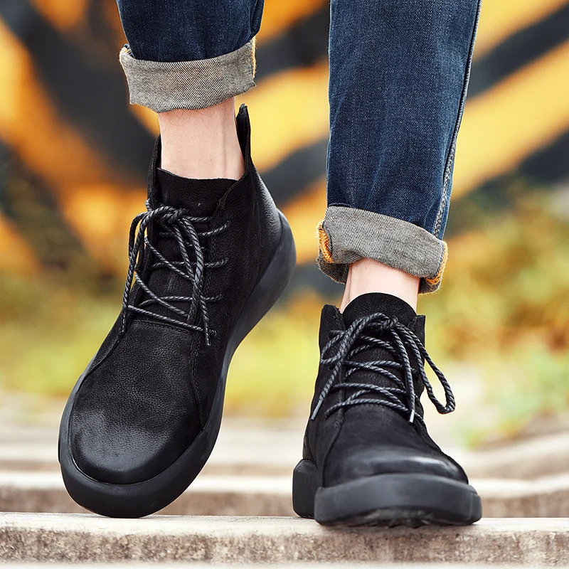 

Fashion Men Boots Winter Fur Leather Shoes Men Warm Casual Boot Male Rubber Ankle Snow Botas Lace Up Plus Size 38-47