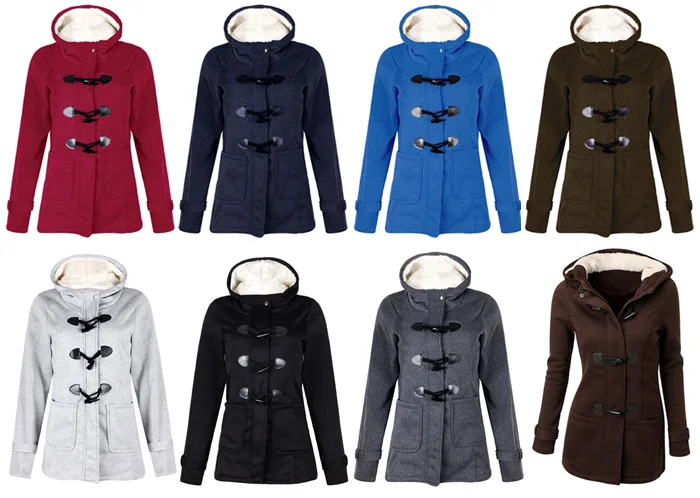 Women Trench Coat Women Wool Blend Overcoat Female Slim Long Hooded Coat Zipper Horn Button Outwear Plus Size
