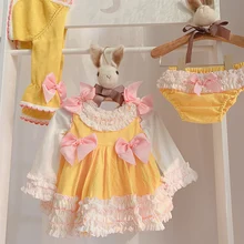От 0 до 5 лет для маленьких девочек, лето-осень, желтый Пасхальный винтажный испанский наряд для Бала Лолита, платье принцессы для девочек, платье для дня рождения