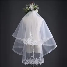 Newest Ivory Bridal Veils Lace Applique Short Two Layers Wedding Bride Veil with Comb IN STOCK