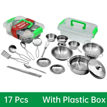 

16 Pcs/Set Pretend Play Toy Stainless Steel Children Kitchen Toys Cooking Set Simulation Tableware Toy Food Set Kid Gift D137