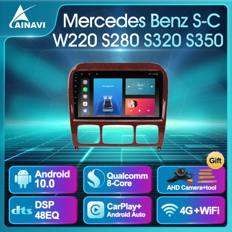 Автомобильный радиоприемник Android 10 QLED для 1998-2005 Mercedes Benz S Class W220 S280 S320 S350 S400 S430 S500 S600