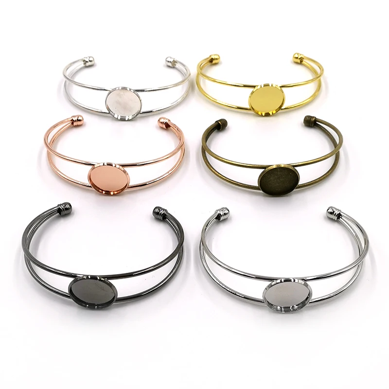

18/20/25mm Adjustable Blank Bangle Base DIY Bracelet Findings Cabochon Cameo Tray Bezels Settings For Jewelry Making