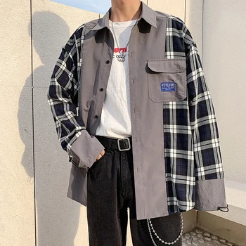 

2019 Spring And Autumn New Men's Plaid Shirt Korean Version Of The Trend Long-sleeved Loose Casual Jacket White / Red M-3XL