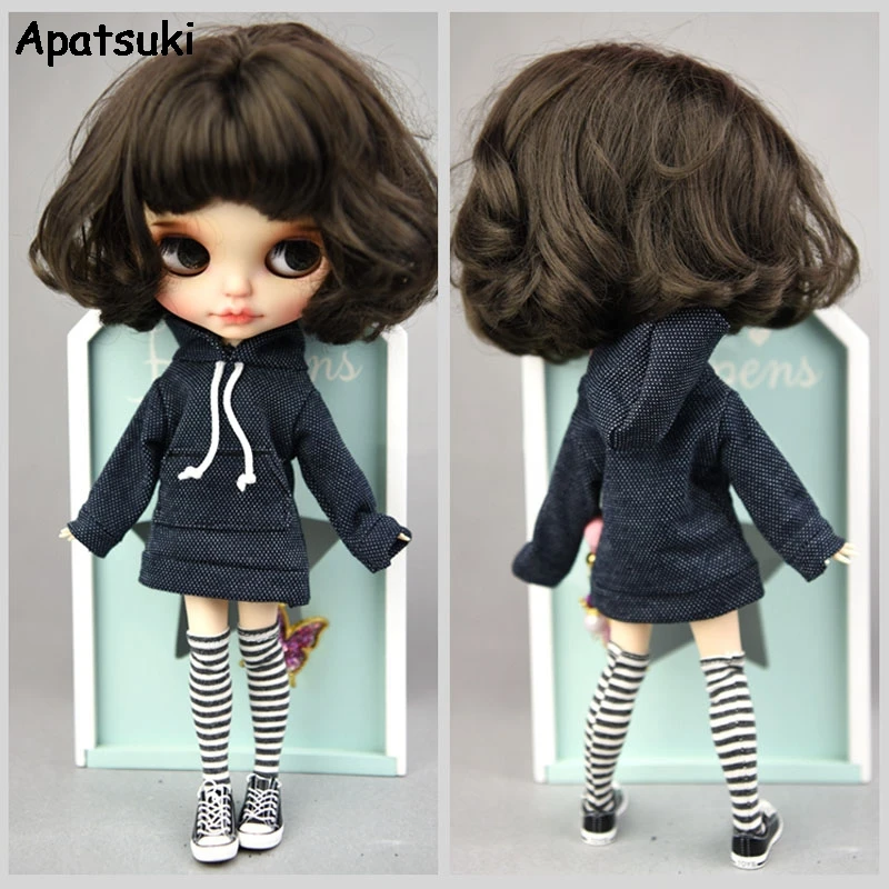 

1/6 Dolls Accessories Dark Blue Sweatshirt Hoodie For Blythe Doll Handmade Coat Fashion Doll Clothes For Blyth Doll Tops