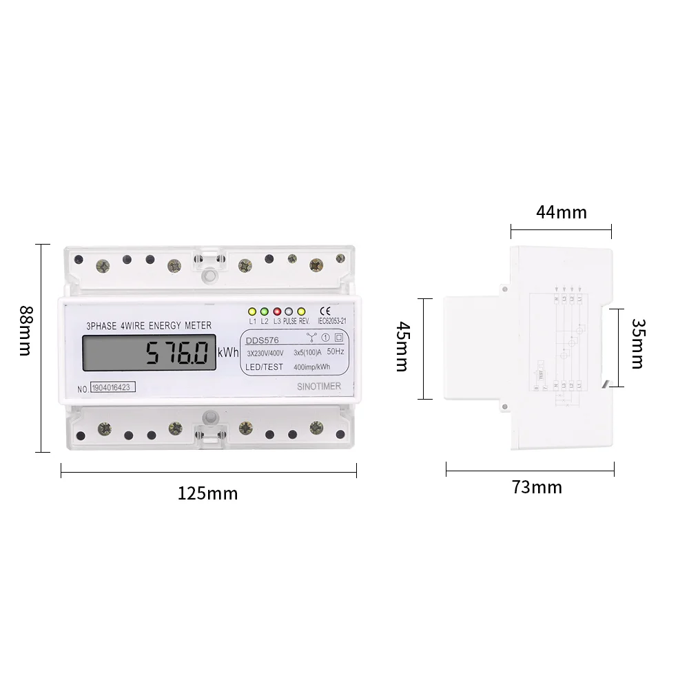 Three-phase Meter 230 V-20 A 3-phase Digital Electricity Meter, DIN Rail, LCD KWH AC Meter, Intermediate Meter, 35 Mm, DIN Rail Mounting, Household 20 (80) A 50/60 Hz