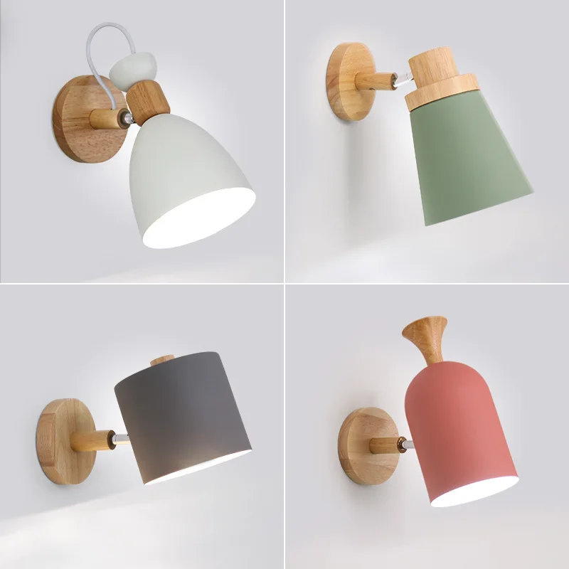 

LED Bedroom Bedside Wall Lamp Nordic Minimalist Macaron Wall Lamp Creative Hallway Showcase Iron Art
