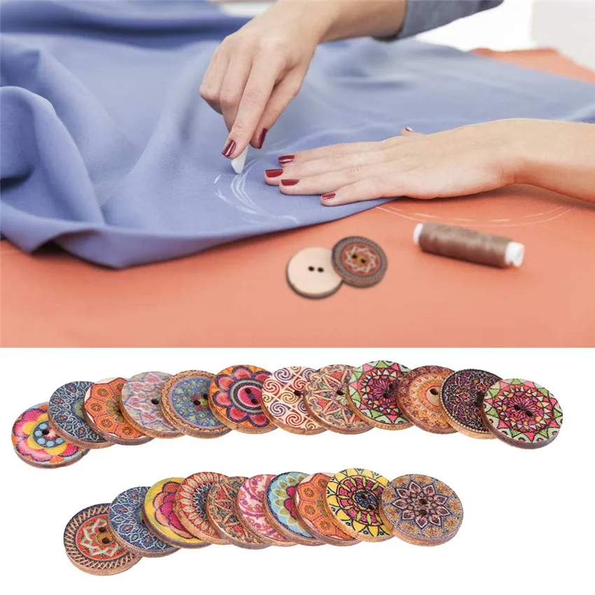 

100pcs Wooden Buttons Pattern 2 Holes Wood Button for Sewing Art Craft DIY Suppliers 20mm for DIY Sewing Craft Decorative