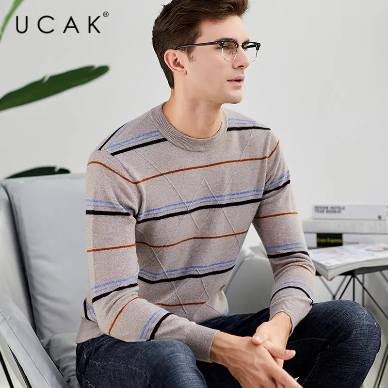 UCAK Brand Merino Wool Sweater Men Streetwear Casual Striped O-Neck Pull Homme Autumn Winter Knitted Cashmere Pullover Men U3041 UCAK Brand Merino Wool Sweater Men Streetwear Casual Striped O-Neck Pull Homme Autumn Winter Knitted Cashmere Pullover Men U3041