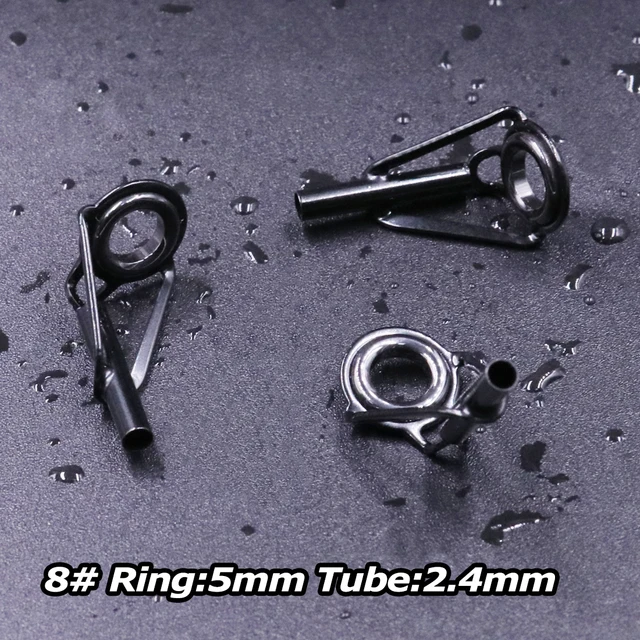 3Pcs Fishing Rod Tip Guides Repair Kit Stainless Steel Frames Ceramics Rings Black Rod Building Guide Eye Building Repair 6#~16# Size8 2.4mm 3Pcs