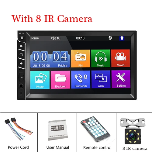 Автомагнитола AMPrime 2din 7 ''Mirrorlink Android Авторадио 2DIN Bluetooth FM USB AUX SD мультимедиа MP5 плеер резервная камера заднего вида - Цвет: With 8 IR Camera