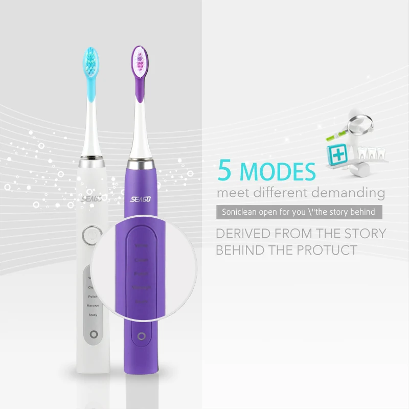 SEAGO Sonic Electric Toothbrush Rechargeable Buy One Get One Free Adult Waterproof Travel Ultrasonic automatic Toothbrush Gift