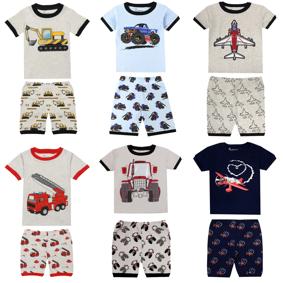 Boys Summer Pajamas Sets Children Excavator Printing Rooter Pyjamas Kids Pijamas Infantil Roupas Infantis for 2-8Yrs | Детская одежда и