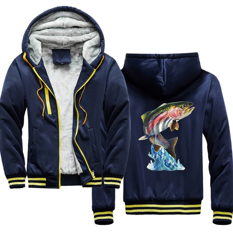 

Fish Patchwork Fleece Men's Hoodie Winter Thick Sweatshirts Casual Hooded Cardigan Fashion 11 Jackets Zipper Coat 5xl