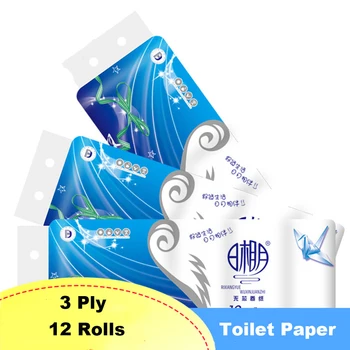 

12 Rolls Natural Bamboo Pulp Toilet Paper 3 Ply Bulk Bath Tissue Smooth Soft Comfortable Skin-friendly No Fluorescence Household