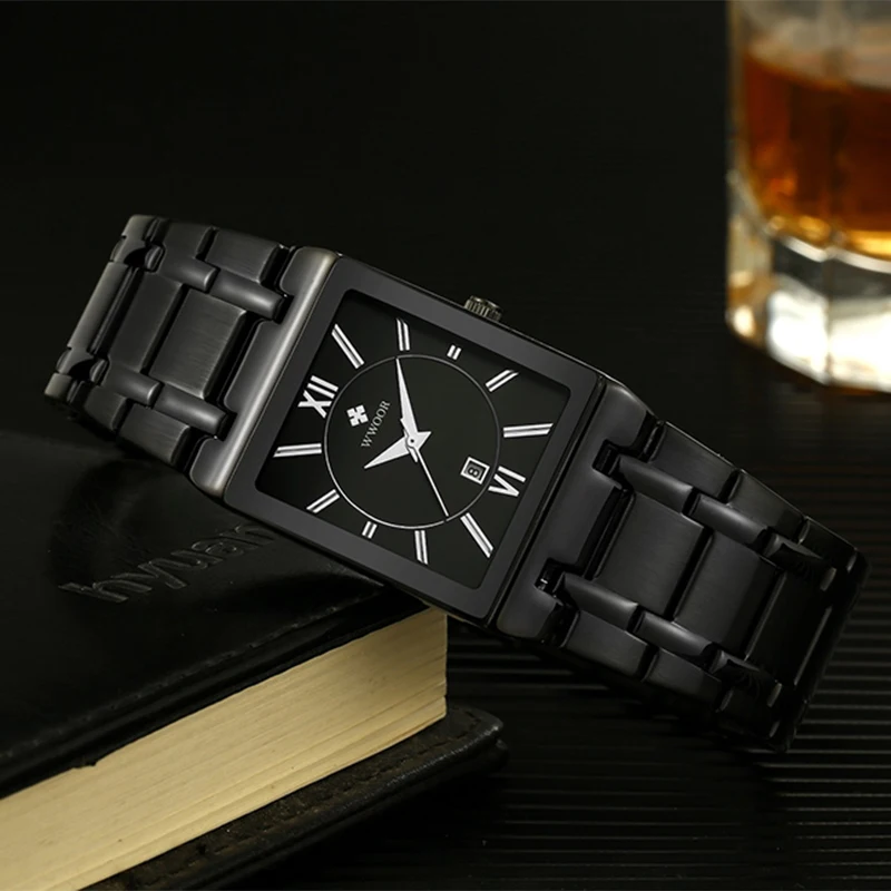 Роскошные мужские часы Кварцевые аналоговые наручные часы WWOOR 8858 мужские прямоугольные деловые часы из нержавеющей стали Relogio Masculino
