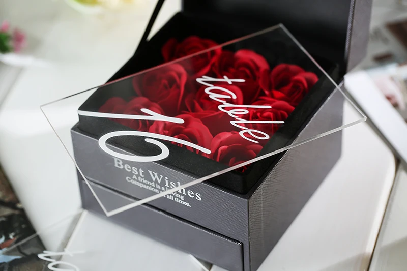 Personalized Acrylic Wedding Table Numbers with Holders Calligraphy Table Number Wedding Signage Clear Wood Number Stand