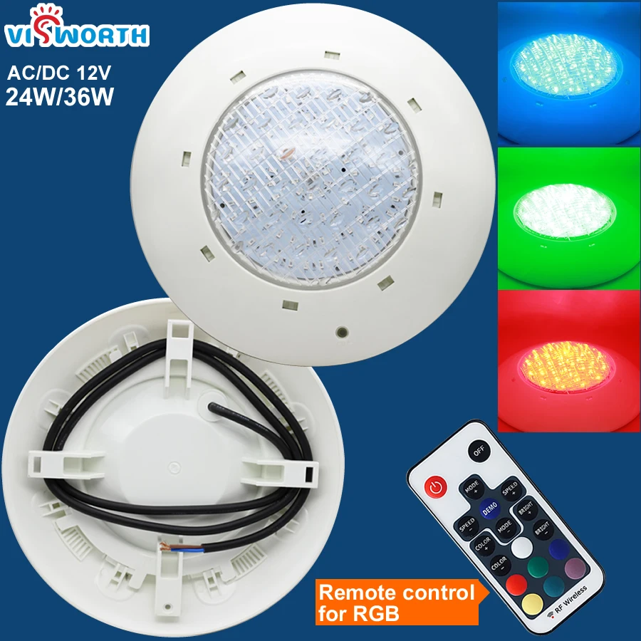 Luz de piscina LED IP68 36W 24W impermeable subacuática, luces sumergibles para estanque o jacuzzi de 12V CA/CC, foco de luz led RGB para el agua