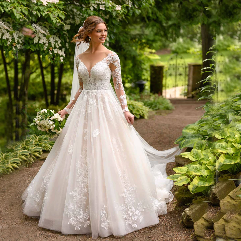 

sexy V-neck backless boho Vestido De Noiva white ivory long sleeve Lace A-line Wedding Dresses plus size 2020 new Bridal Gown