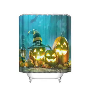 

Halloween Pumpkin Maple Leaf Abstract Home Decor Collection, Polyester Fiber Bathroom Shower Screen Set with Hook,Inches