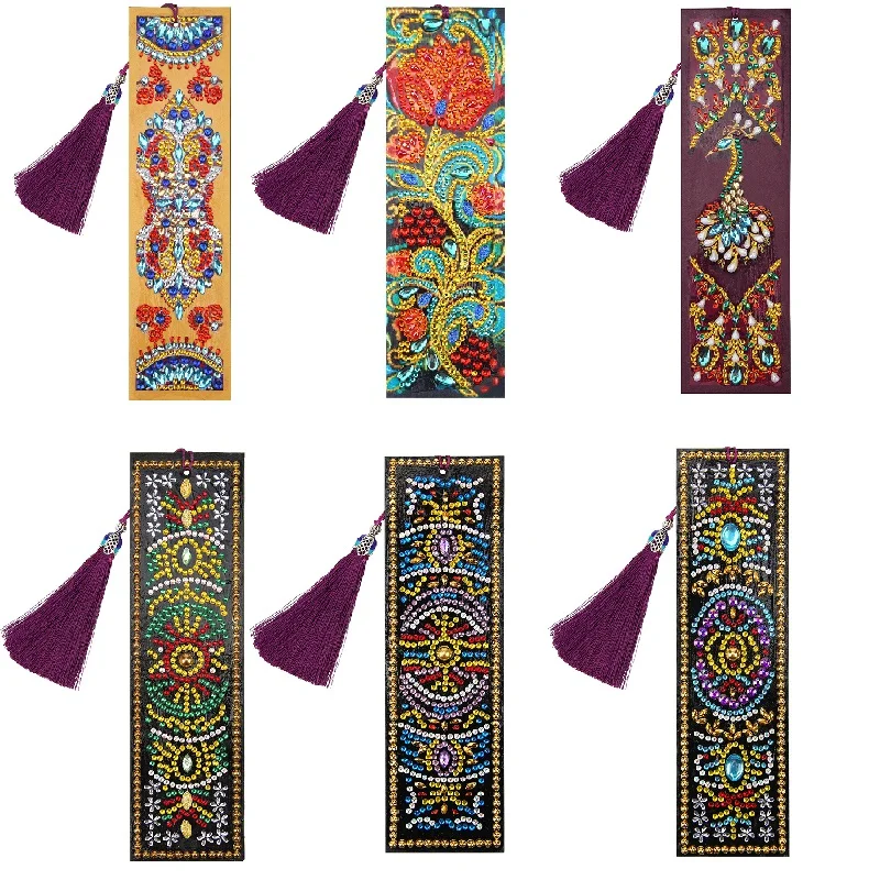 5D Diamond Painting Exquisite mandala flower Leather Bookmarks Tassel Bookmarks Special Shaped Diamond Embroidery Craft decor