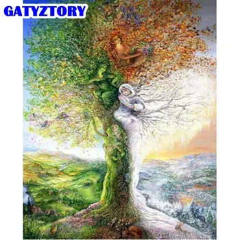 

GATYZTORY 60x75cm Abstract Tree Oil Painting By Numbers For Adults Landscape Diy Framed Paint By Number HandPainted Wall-art