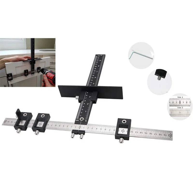 

Multifunctional Furniture Cabinet Door Handle Punching Locator Woodworking Tools Aluminum Alloy Locator
