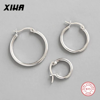 

Trendy Small Big 925 Sterling Silver Hoop Earring Women Ear Pierced Wedding Huggie Round Circle Loop Earring Fashion Jewelry