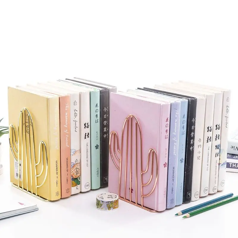 2pcs Cactus Metal Desk Book Rack Bookends Wrought Iron Book Stand 