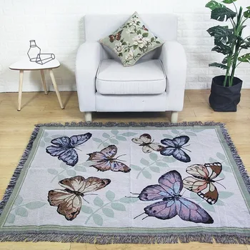

130x160cm Butterfly Decorative Sofa Blanket Beach Dust Tassel Table With Cover Tapestry Mat Sofa Piano Cover