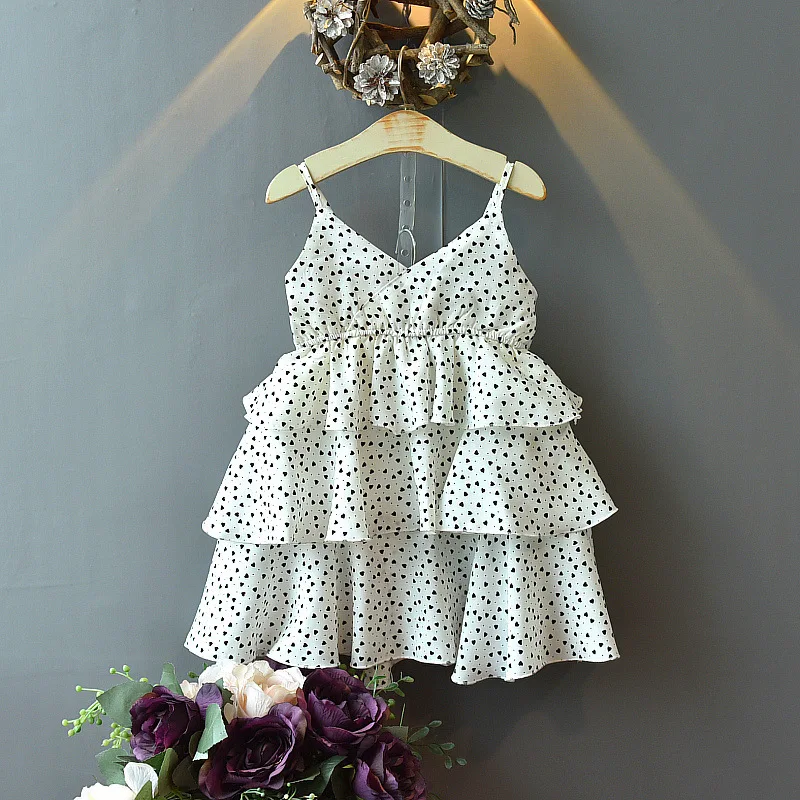2020 New Arrivals Summer Girls Dress Cute Chiffon Strap Dot Ruffles Layered Vestidos 2-7T | Детская одежда и обувь