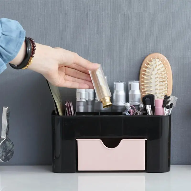 1PC Large Drawer Type Cosmetics Storage Box Dormitory Desktop Makeup Organizer Dresser Shelf(Pink Drawer