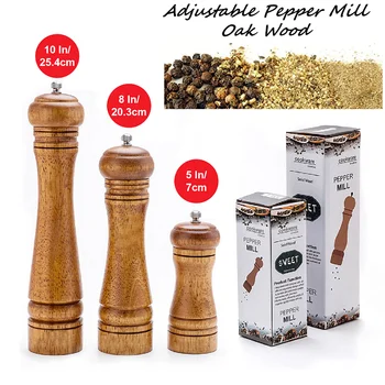 

Pepper Mills Solid Oak Wood Pepper Spice Grinder Ceramic Adjustable Coarseness Grinder 5 In 8 In 10 In Kinchen Tools