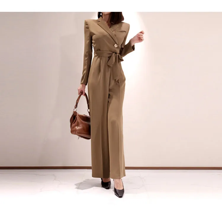 Женский комбинезон, длинный, осенний, уличная одежда, модный, боди, Feminino, Повседневный, элегантный, с длинным рукавом, однотонный, офисный комбинезон
