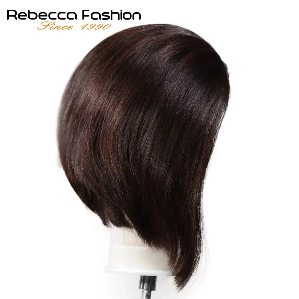 Ребекка перуанские 4x4 Синтетические волосы на кружеве парики из натуральных волос для Для женщин Рэми прямые волосы короткий парик блонд, коричневый, 99J Цвета