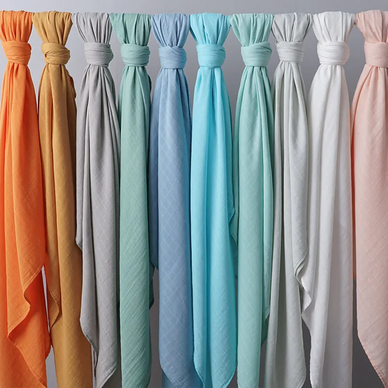 

Newborn Cotton Bamboo Baby Blanket Muslin Swaddle Solid Wrap Muslin Big Diaper 120*120CM