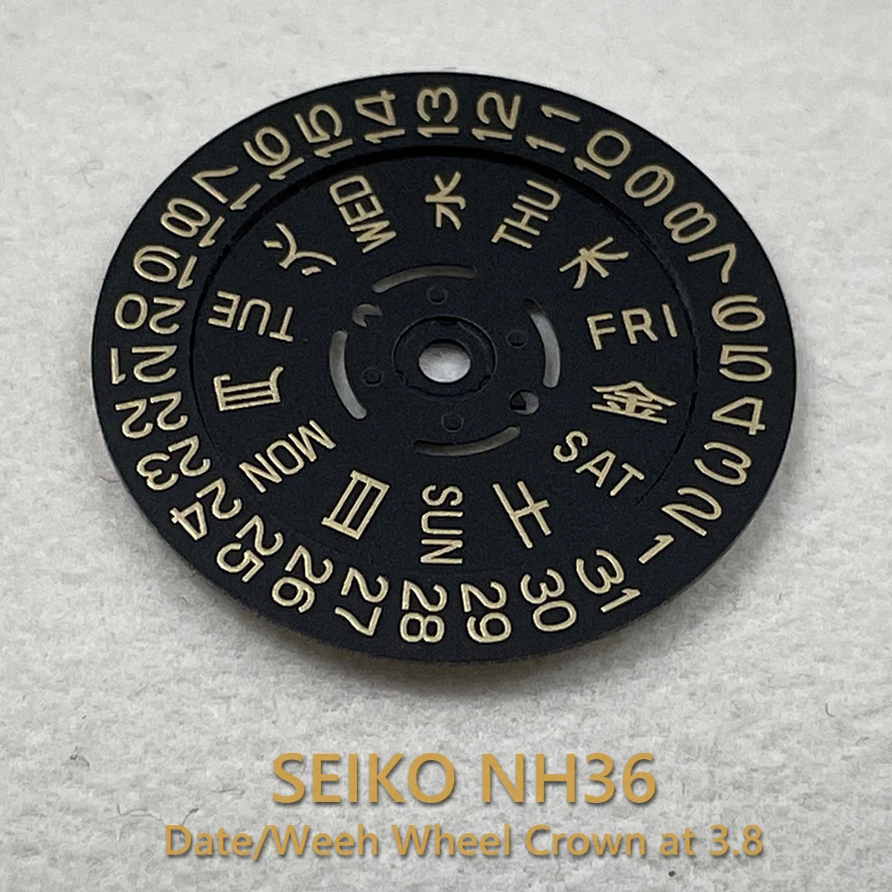 3.8 o'clock Seiko Watch movement dial Kanji day/date wheel Fit SKX007 SKX009 NH35 NH36 Movement Watch Repair