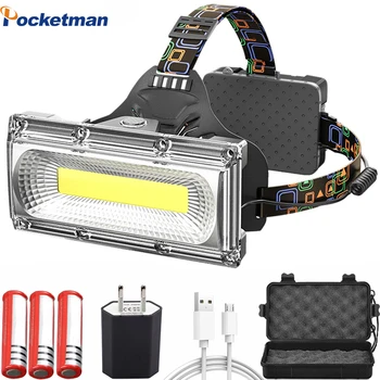 

Headlamp COB Strong Light Rechargeable Super Bright Head-mounted Flashlight Outdoor LED Long-range Home Miner 18650 Battery 25W