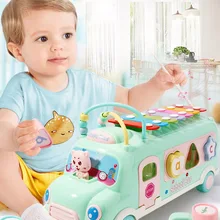 SHUJIN детей автобус стук фортепиано детские образовательные Beat музыкальный инструмент игрушка Младенцы раннее образование строительные блоки Музыкальная Коробка