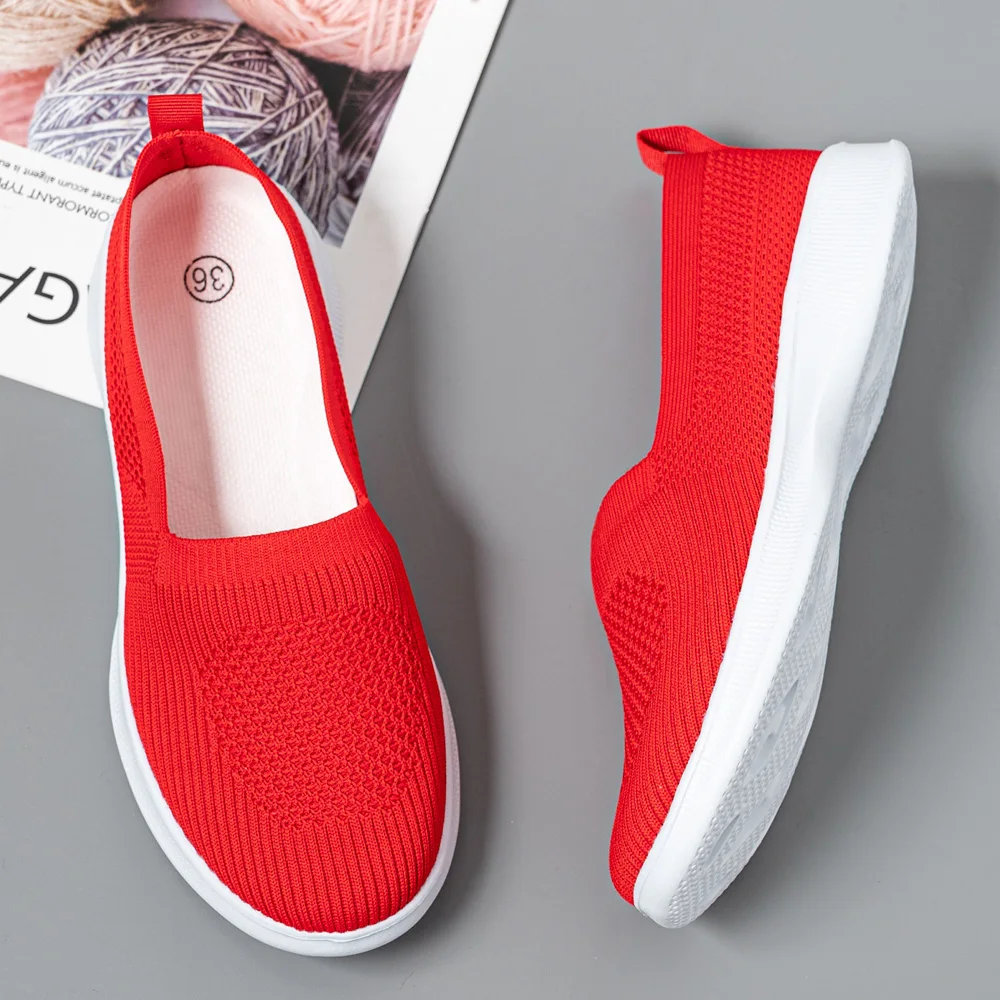Summer Women's Knitted Sock Sneakers Slip On Shoes Lightweight Flats Women Sports Plus Size Loafers Plus Size women shoes,women sneakers