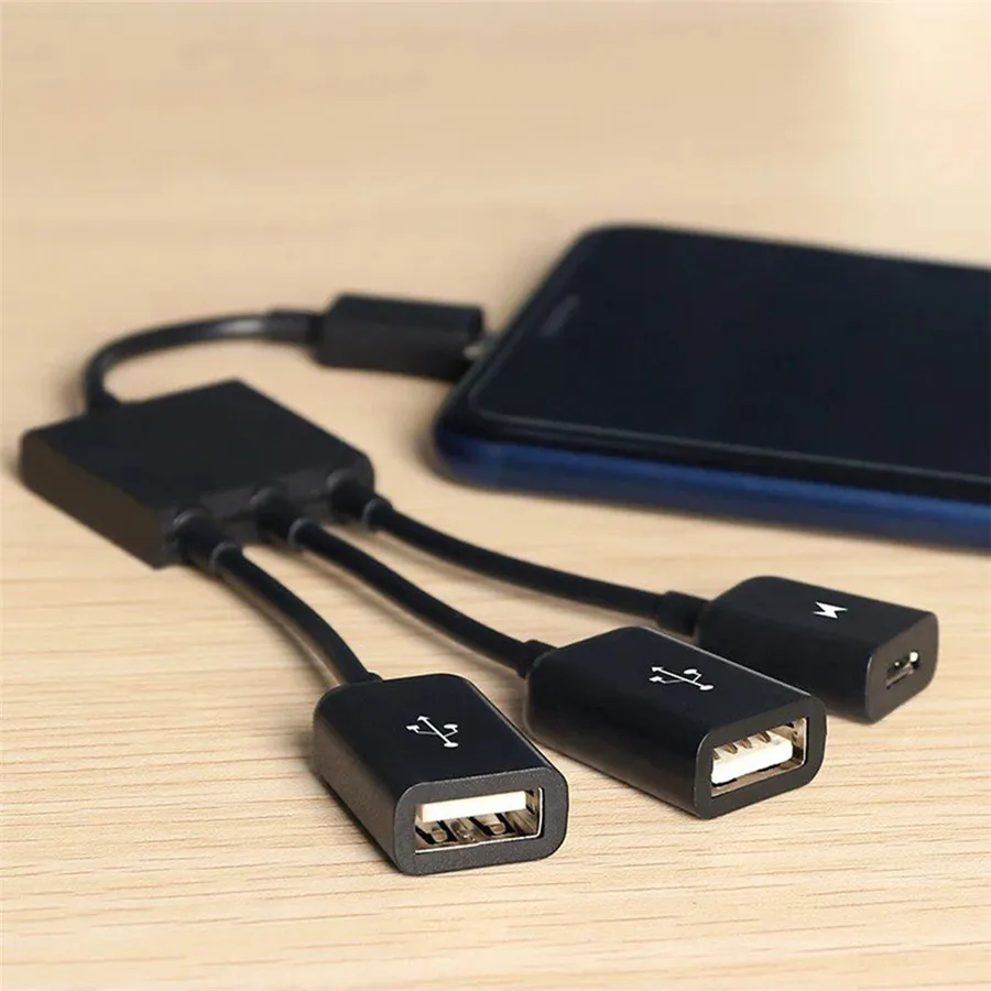 Горячая 3 порта Micro USB power OTG удлинитель концентратор кабель черный переносной кабельный хаб для Android Tablet смартфон U диск мышь аксессуары