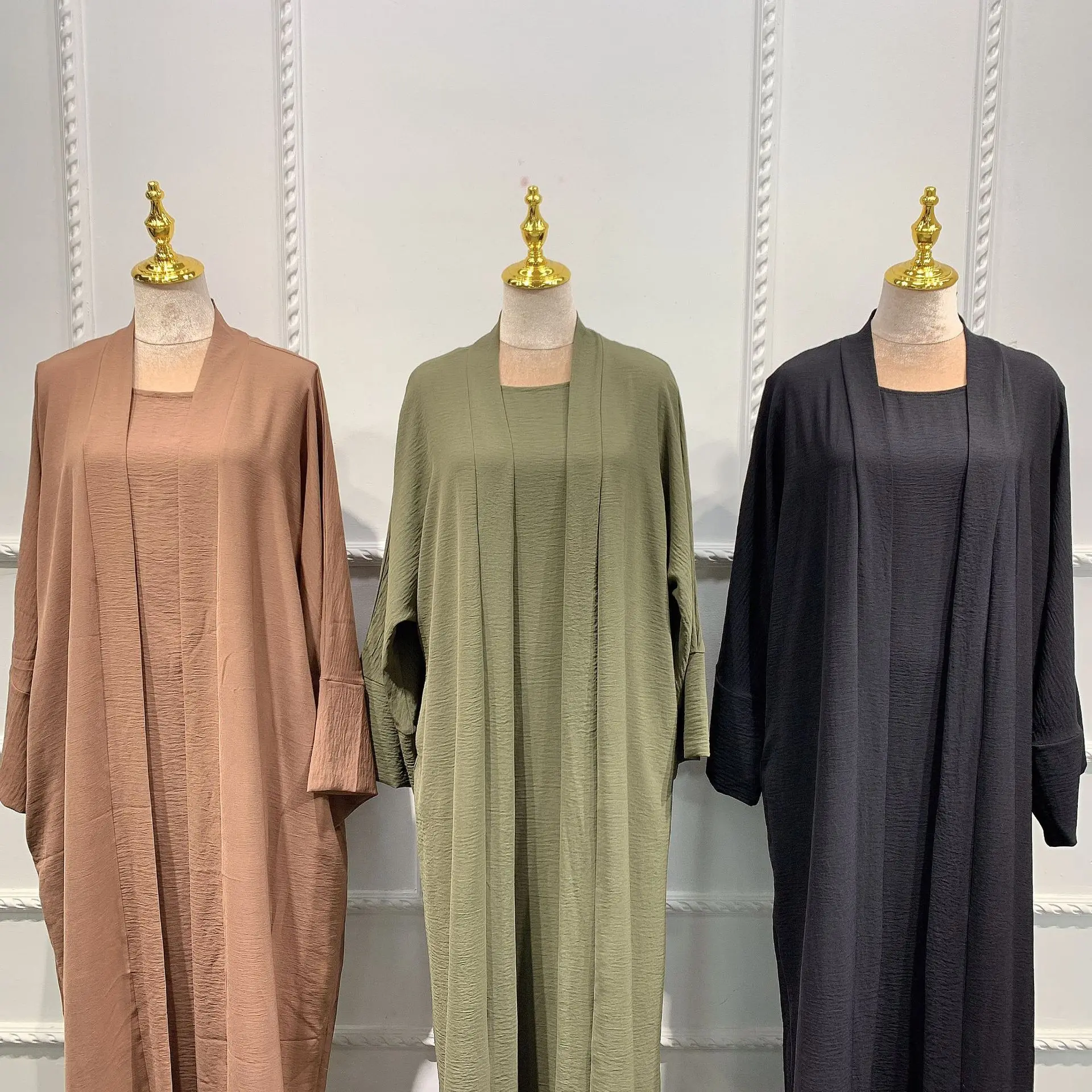 Ramadan Eid Djellaba Suits Abaya Dubai Two pieces Muslim Sets Dress Abaya Dubai Turkey Muslim Islam Abayas With Belt WY604