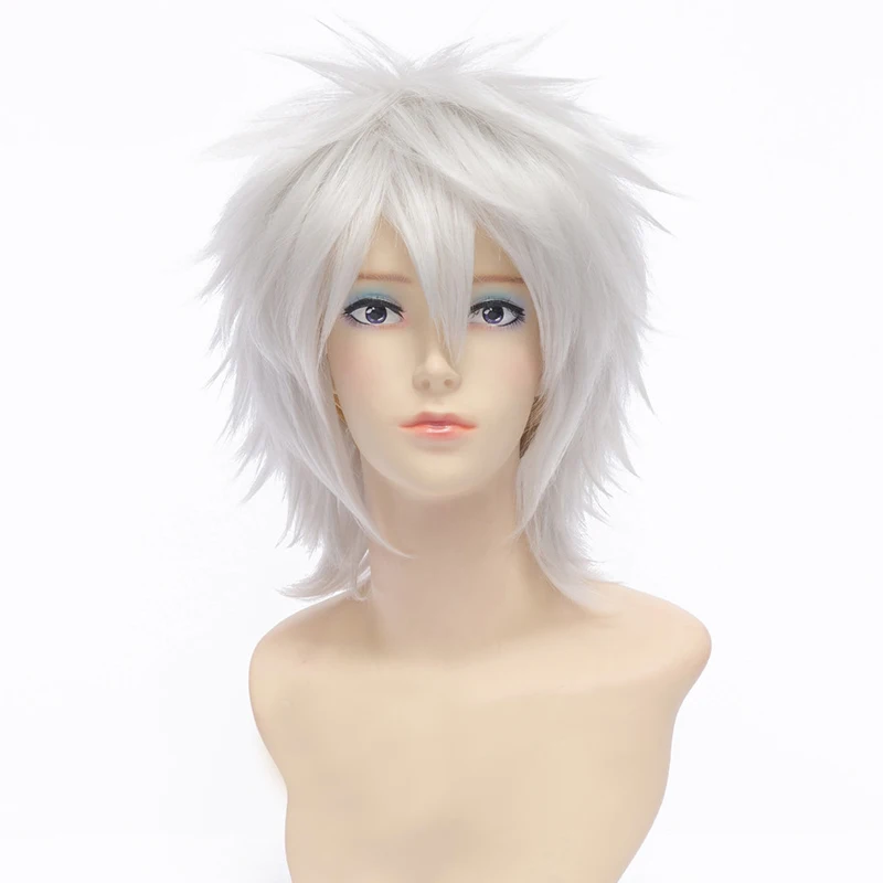 Hunter x Hunter Killua Zoldyck Short Mens Wig Cosplay Costume Shaggy Layered Heat Resistant Synthetic Hair Wigs + Free Wig Cap