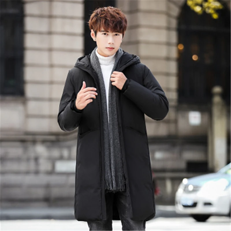Модные однотонные мужские Пальто Harajuku повседневные Hombre Roupas Winterjas Heren базовые куртки плюс размер Зимний пуховик одежда парка - Цвет: black