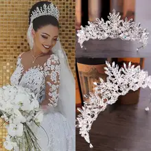 Luxury Bridal Crown Wedding Hair Accessories White Ivory Long Crystal Beaded Bling Church Gorgeous Designer Style Saudi Dubai