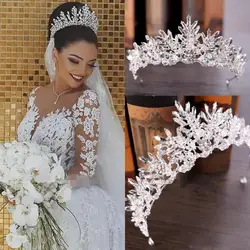 Luxury Bridal Crown Wedding Hair Accessories White Ivory Long Crystal Beaded Bling Church Gorgeous Designer Style Saudi Dubai