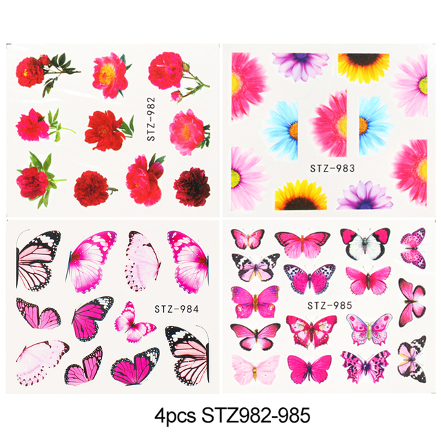 Leaf Vine Stickers For Nails Fashion Purple Flowers Water Sliders Butterfly Geometry Nail Art Decals Set LASTZ888-STZ891